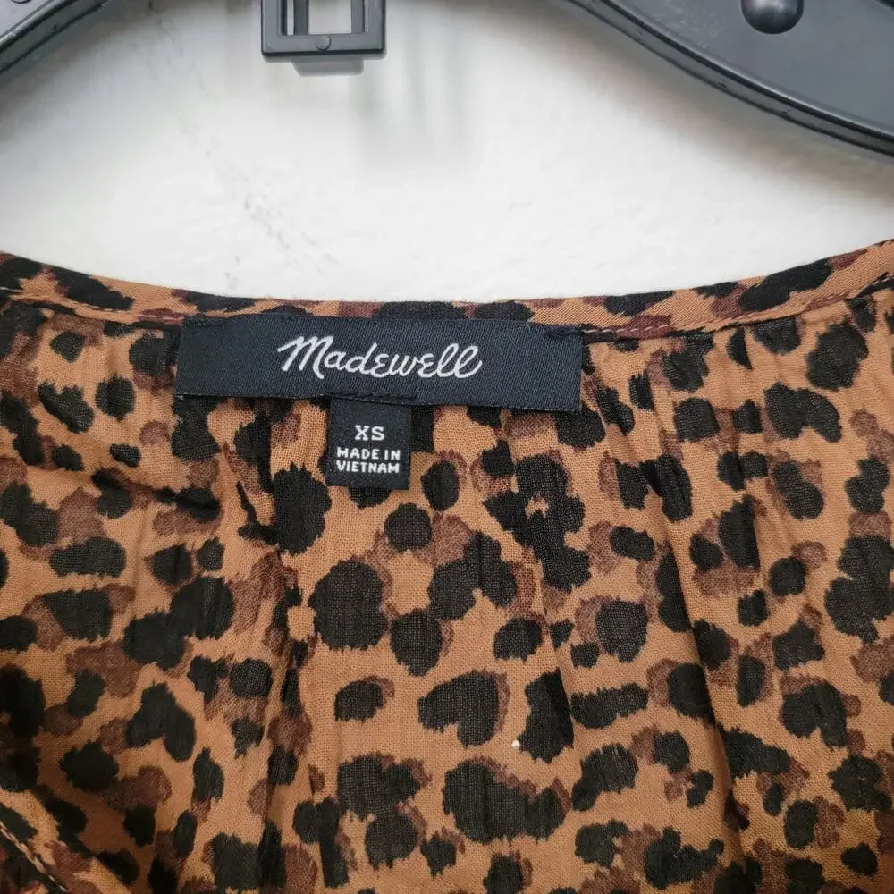 Madewell Leopard Print Balloon Short Puff Sleeve Button‎ Front Sz XS Cotton